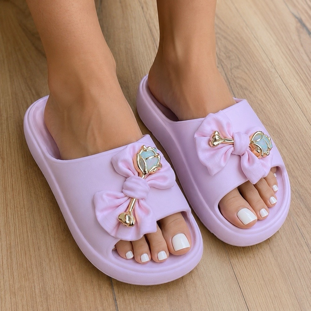 NEW Womens Pink Bow Platform Slide Casual Sandals Size 40/41 Or 9/10